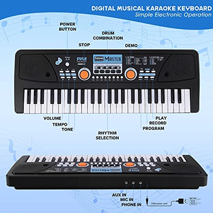 Pyle Electric Keyboard Piano 49 Keys - Portable Digital Musical Karaoke Piano Keyboard - 8 Rhythms 16 Tones, Stereo Speakers, Rechargeable Battery - Wired Microphone - Beginners Kids Adult by Pyle - Image 2