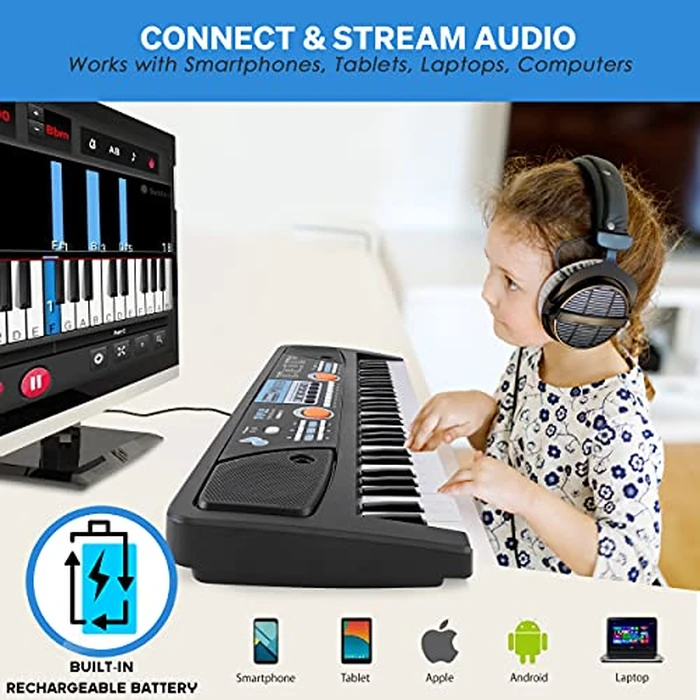 Pyle Electric Keyboard Piano 49 Keys - Portable Digital Musical Karaoke Piano Keyboard - 8 Rhythms 16 Tones, Stereo Speakers, Rechargeable Battery - Wired Microphone - Beginners Kids Adult by Pyle - Image 6