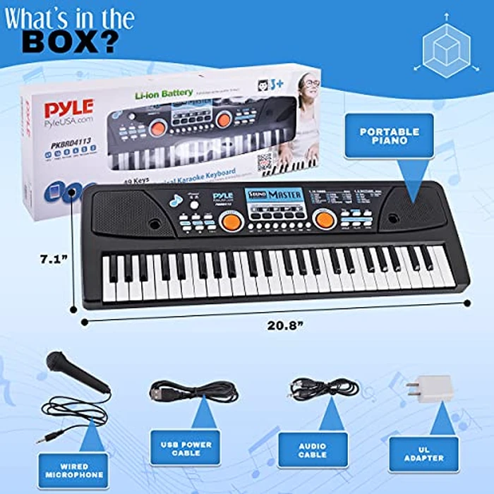 Pyle Electric Keyboard Piano 49 Keys - Portable Digital Musical Karaoke Piano Keyboard - 8 Rhythms 16 Tones, Stereo Speakers, Rechargeable Battery - Wired Microphone - Beginners Kids Adult by Pyle - Image 7