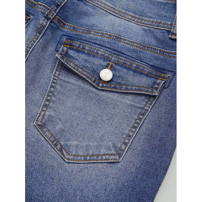 Flamingals Bootcut Jeans for Women High Waist Butt Lifting Dual Button Skinny Straight Leg Jeans Trendy Denim Pants Mid Blue Wash M by Flamingals - Image 4