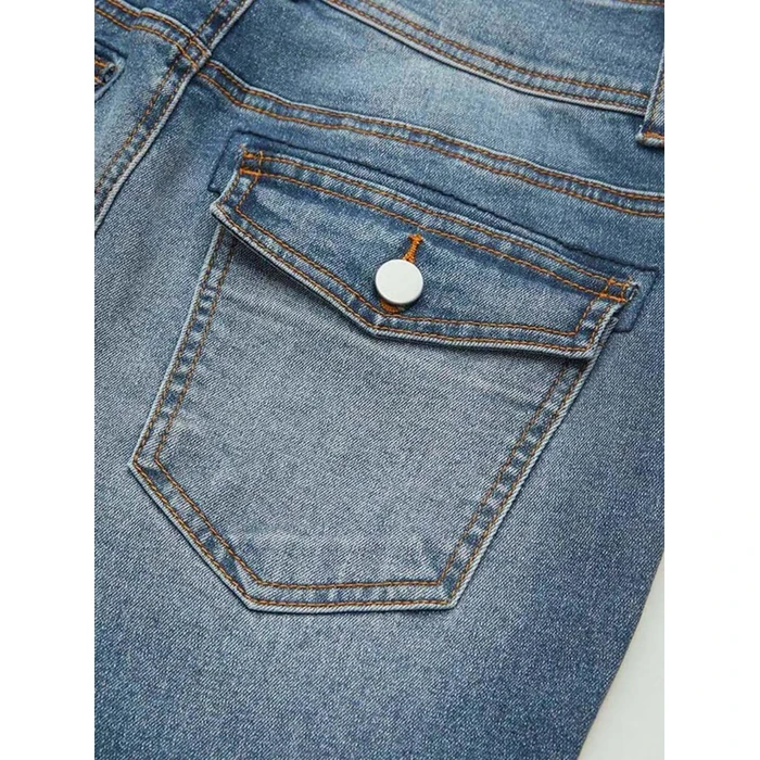 Flamingals Bootcut Jeans for Women High Waist Butt Lifting Dual Button Skinny Straight Leg Jeans Trendy Denim Pants Mid Blue Wash M by Flamingals - Image 6