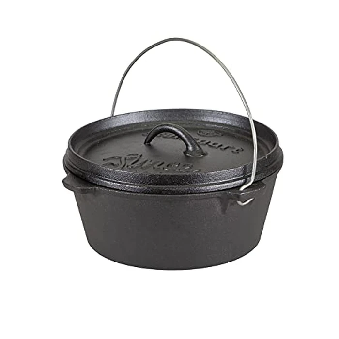 Stansport's Cast Iron Dutch Oven with Lid (16023) - Large 4 Quart Capacity, Durable Cast Iron Construction, Perfect for Outdoor Cooking, Home Kitchen and Camping Trips, Flat Bottom Design by StanSport - Used - Like New condition - CA$47.87