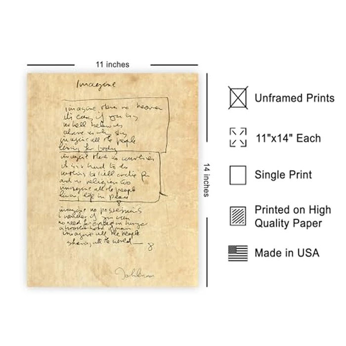 Poster Master Vintage Imagine Print - Retro Music Poster - Lyrical Draft Art - Gift for Artist, Singer - Handwritten Typography Design - Decor for Living Room, Office or Studio - 11x14 UNFRAMED Wall Art by Poster Master - Image 2