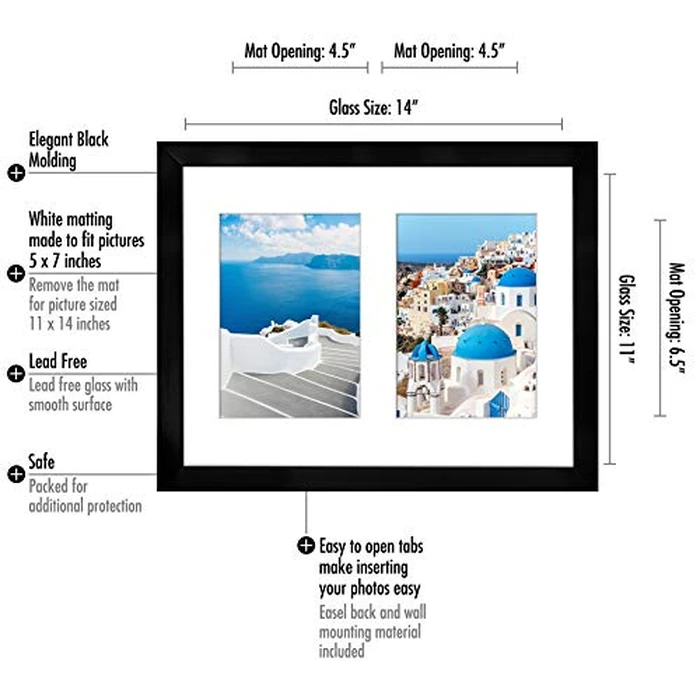 Americanflat 5x7 Double Picture Frame with Shatter-Resistant Glass - Fits Two 5x7 Photos or Use as One 11x14 Picture Frame - Signature Collection - Collage Frames for Wall Display - Black by Americanflat - Image 2