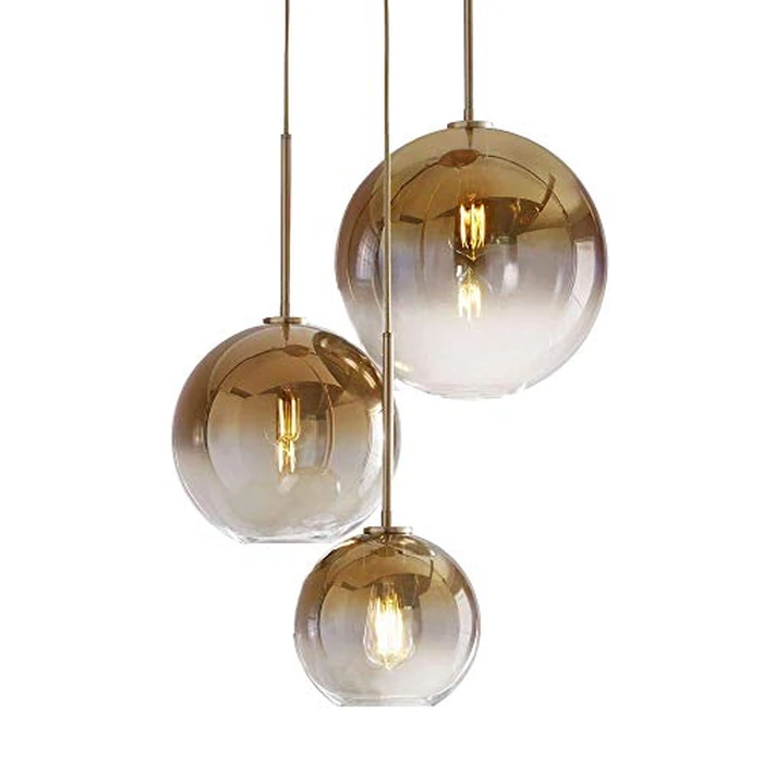 H XD Global Set 3-Light Globe Gradient Gold Glass Pendant Light,Modern Glass Ball Hanging Light Chaniler Light for Kitchen Island (Gold) by MZStech - Used - Acceptable condition