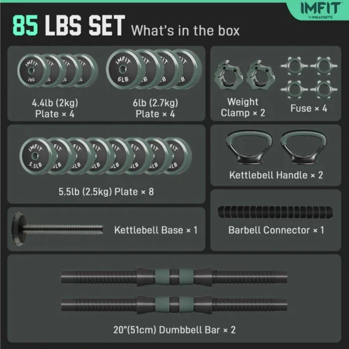 IMGadgets IMFIT AIO Weight Adjustable Dumbbells (1.65 to 85 lbs) - Grey by IMGadgets - Image 5