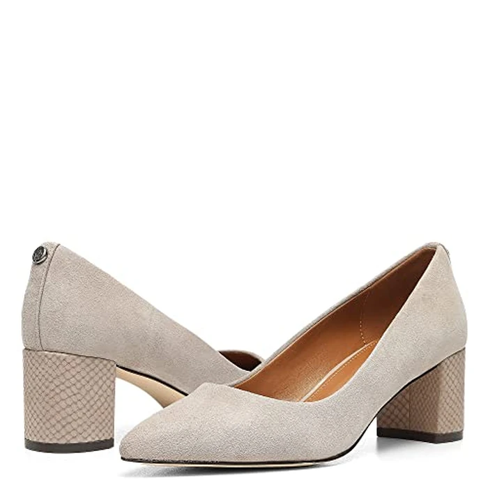 Donald Pliner Stephani High Crepe Fabric 2” Block, Chunky Heels, Women’s Dress Shoes, Classic Pump, Light Taupe-Kid Suede, 9 by Donald J Pliner - Image 3