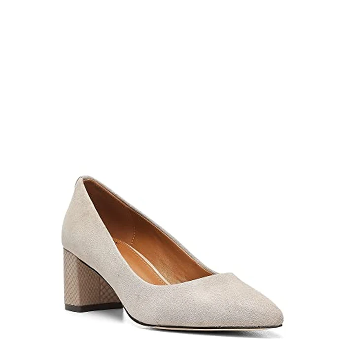 Donald Pliner Stephani High Crepe Fabric 2” Block, Chunky Heels, Women’s Dress Shoes, Classic Pump, Light Taupe-Kid Suede, 9 by Donald J Pliner - Image 4