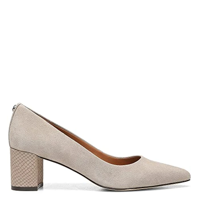 Donald Pliner Stephani High Crepe Fabric 2” Block, Chunky Heels, Women’s Dress Shoes, Classic Pump, Light Taupe-Kid Suede, 9 by Donald J Pliner - Image 5