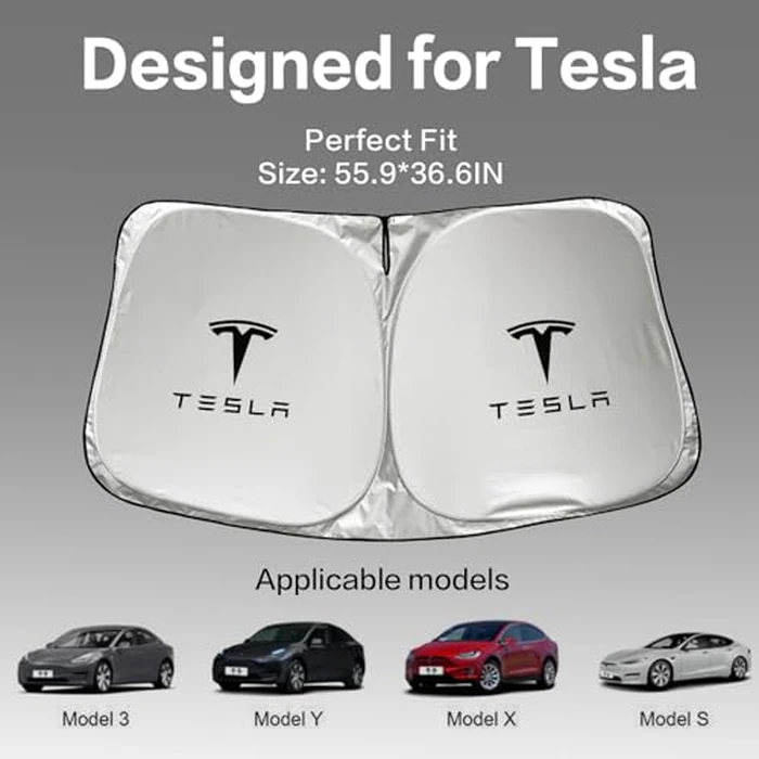 300T Sunshade for Tesla Model Y Model 3, Car Accessories 2026 for Tesla, Front Window Sunshade with Organizer Bag, Gifts for Tesla Owners by YOYGAG - Image 3