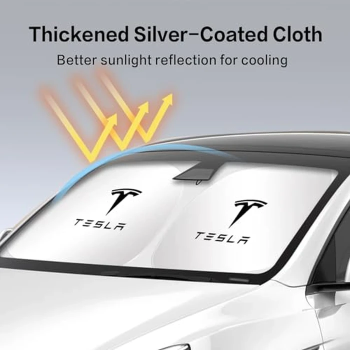 300T Sunshade for Tesla Model Y Model 3, Car Accessories 2026 for Tesla, Front Window Sunshade with Organizer Bag, Gifts for Tesla Owners by YOYGAG - Image 5