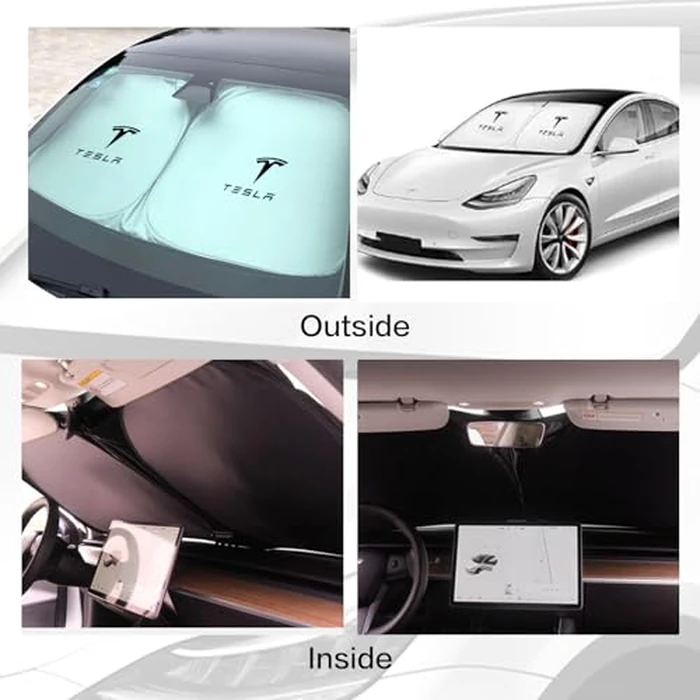 300T Sunshade for Tesla Model Y Model 3, Car Accessories 2026 for Tesla, Front Window Sunshade with Organizer Bag, Gifts for Tesla Owners by YOYGAG - Image 6