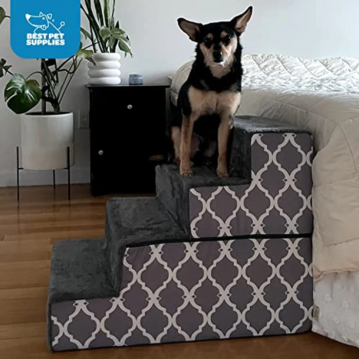 Foldable Pet Steps/Stairs with CertiPUR-US Certified Foam by Best Pet Supplies - Brown Lattice, 4-Steps (H: 22") (ST245T-L) by Best Pet Supplies - Image 5