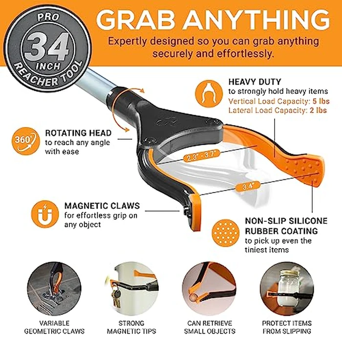 EZPIK Pro 34" Grabber Reacher Tool for Seniors - Grabbers for Elderly Reaching Tool Heavy Duty Pickup Trash Picker Upper Equipment - Claw Grabber Stick for Reaching Aids, Weed Gripper 3-Pack by EZPIK - Image 4