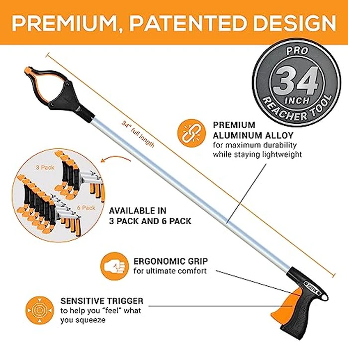 EZPIK Pro 34" Grabber Reacher Tool for Seniors - Grabbers for Elderly Reaching Tool Heavy Duty Pickup Trash Picker Upper Equipment - Claw Grabber Stick for Reaching Aids, Weed Gripper 3-Pack by EZPIK - Image 5