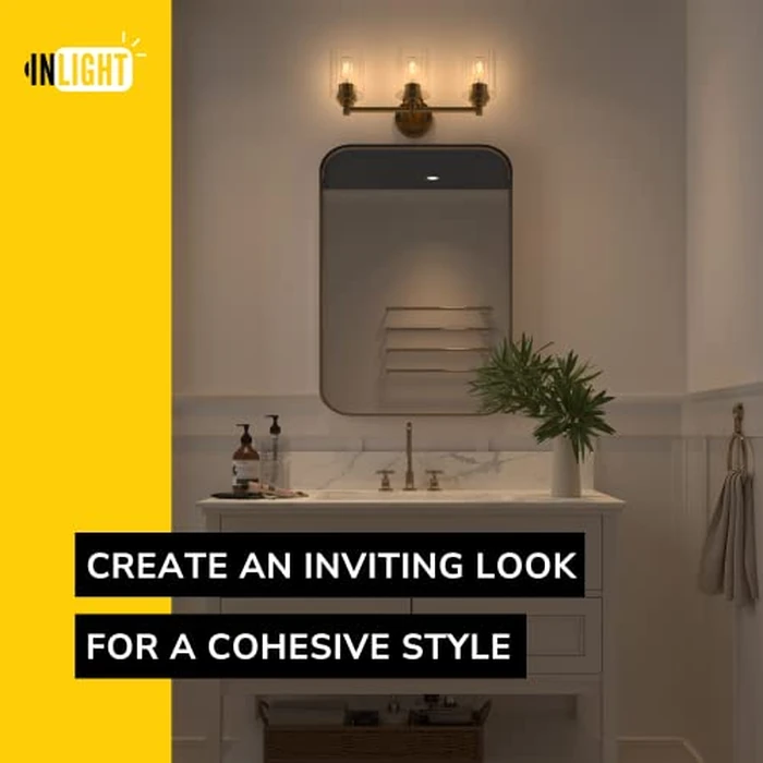 Inlight Bathroom Light Fixture Over Mirror, 3-Light Gold Vanity Light with Inward Ribbed Clear Glass Shade, (8-3/4" H x 20" W) Modern Wall Sconce, Bulb Not Included, E12 Base, Hardwired, IN-0444-3-GD by GETINLIGHT - Image 3