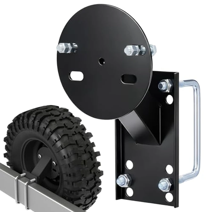 Outus Heavy Duty High Mount Spare Tire Carrier Black Iron Boat Trailer Spare Tire Mount for 4 5 6 Lugs Trailer Wheels on 4" 4.5'' 4.75'' 5'' and 5.5'' Bolt Patterns with U Bolts Lock Nuts Lug Nuts by Outus - Image 1