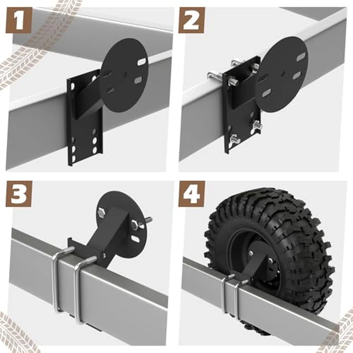 Outus Heavy Duty High Mount Spare Tire Carrier Black Iron Boat Trailer Spare Tire Mount for 4 5 6 Lugs Trailer Wheels on 4" 4.5'' 4.75'' 5'' and 5.5'' Bolt Patterns with U Bolts Lock Nuts Lug Nuts by Outus - Image 2