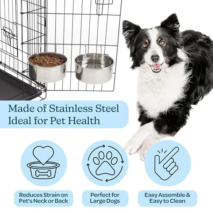 Set of 2 Stainless-Steel Dog Bowls - Cage, Kennel, and Crate Hanging Pet Bowls for Food and Water - 50.4oz or 6.3 Cups Each and Dishwasher Safe by PETMAKER by PETMAKER - Image 3