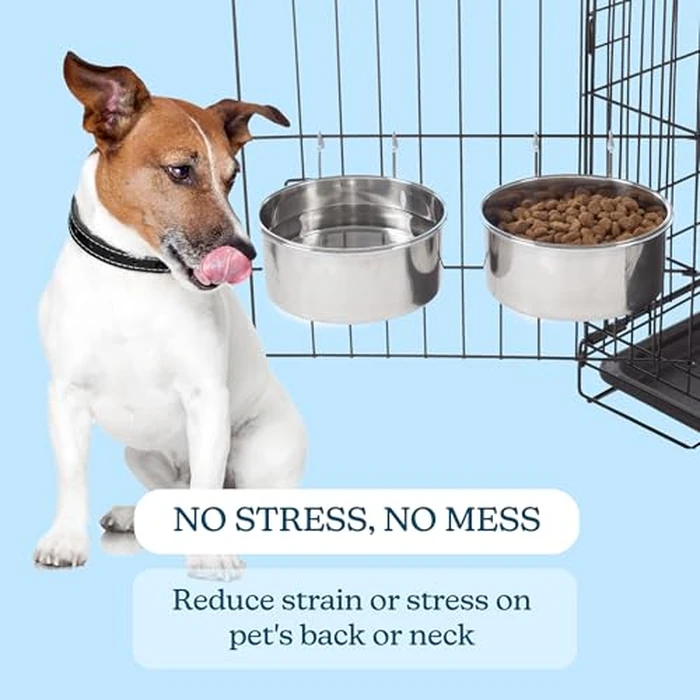 Set of 2 Stainless-Steel Dog Bowls - Cage, Kennel, and Crate Hanging Pet Bowls for Food and Water - 50.4oz or 6.3 Cups Each and Dishwasher Safe by PETMAKER by PETMAKER - Image 5