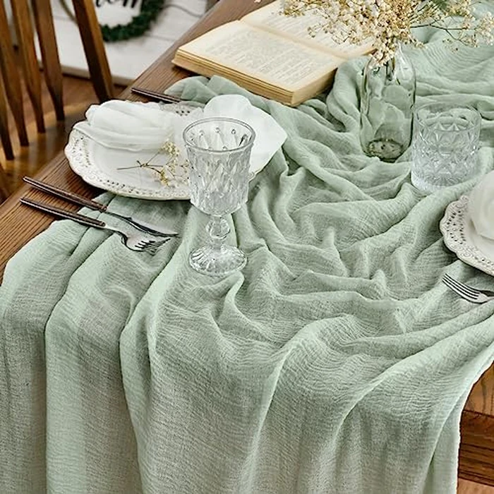Artoid Mode Boho Sage Green Gauze 3 Pieces Wedding Table Runner, 300 cm Seasonal Fabric Kitchen Dining Holiday Table Decor for Home Party Indoor by Artoid Mode - Used - Like New condition