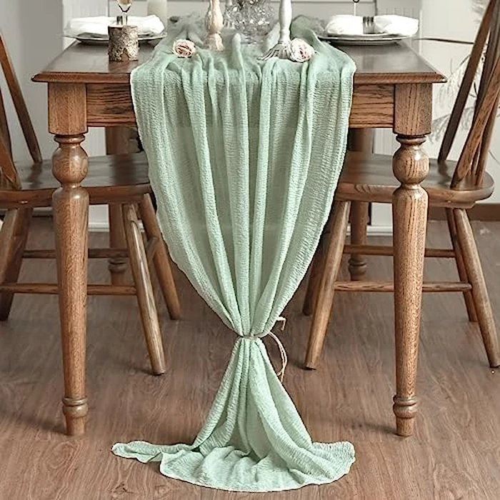 Artoid Mode Boho Sage Green Gauze 3 Pieces Wedding Table Runner, 300 cm Seasonal Fabric Kitchen Dining Holiday Table Decor for Home Party Indoor by Artoid Mode - Image 3
