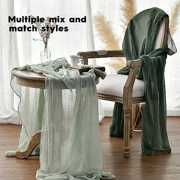 Artoid Mode Boho Sage Green Gauze 3 Pieces Wedding Table Runner, 300 cm Seasonal Fabric Kitchen Dining Holiday Table Decor for Home Party Indoor by Artoid Mode - Image 4