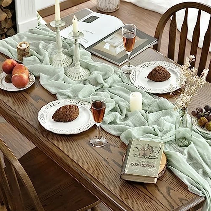 Artoid Mode Boho Sage Green Gauze 3 Pieces Wedding Table Runner, 300 cm Seasonal Fabric Kitchen Dining Holiday Table Decor for Home Party Indoor by Artoid Mode - Image 6