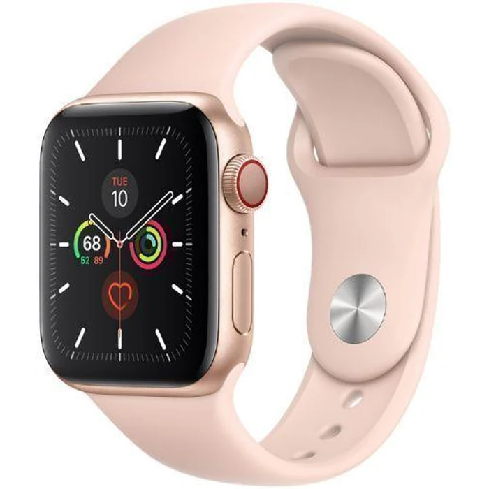 Apple Watch Series 5 (Cellular + GPS) - 32GB - 40mm - Gold Aluminum Case with Pink Sand Rubber Sport Band by Apple - Image 2