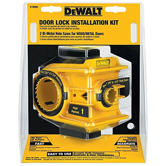DEWALT Door Lock Installation Kit, C Clamp Design Hole Saw Kit For Metal or Wood Doors, 2 Adjustable Bushings, Easy Installation, Height Alignment (D180004) by DEWALT - Used - Like New condition