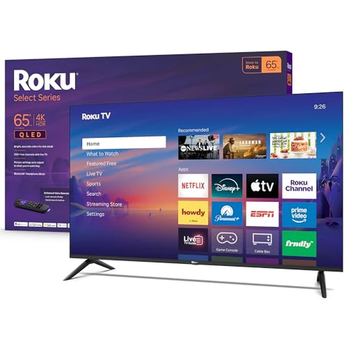 Roku Smart TV 2026 - 65-Inch Select Series, 4K QLED TV - Roku TV with Voice Remote - Flat Screen QLED Television with Wi-Fi for Streaming Live Local News, Sports, & Movies - Bluetooth Headphone Mode by Roku - Used - Very Good condition - US$349.59