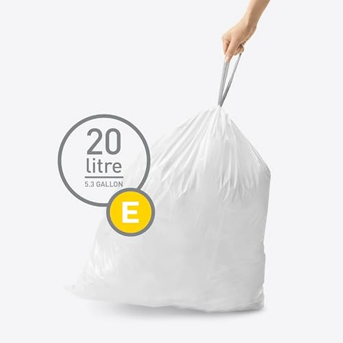 simplehuman Code E 200 Count, Dispenser Pack Custom Fit Liners, Drawstring Trash Bags, 20 Liter / 5.3 Gallon, White by simplehuman - Image 2