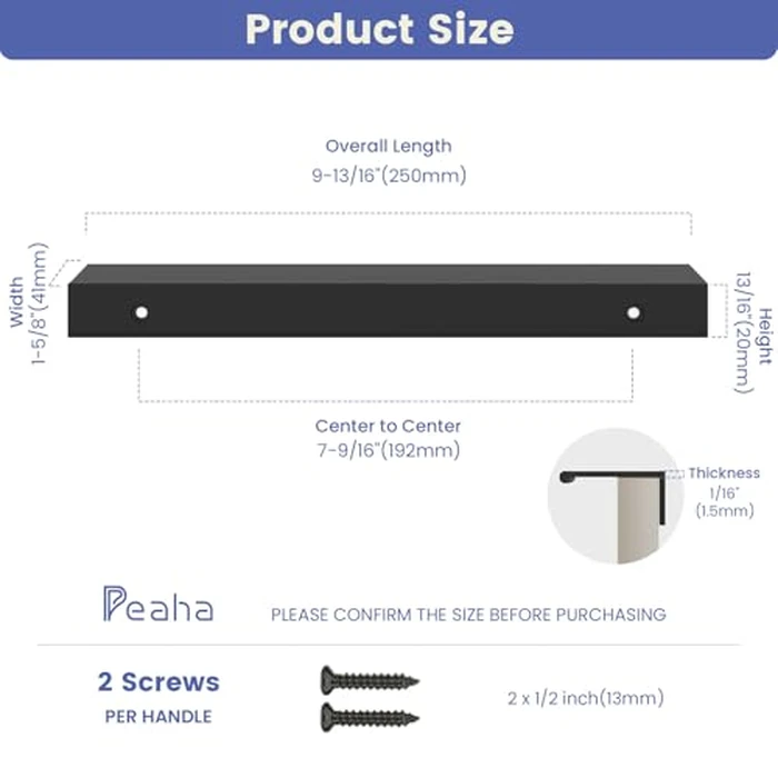 Peaha 25 Pack Kitchen Cabinet Handles 7-1/2 inch Black Pulls for Dresser Drawers Door Edge Finger Pull Aluminum Alloy Hardware by Peaha - Image 3