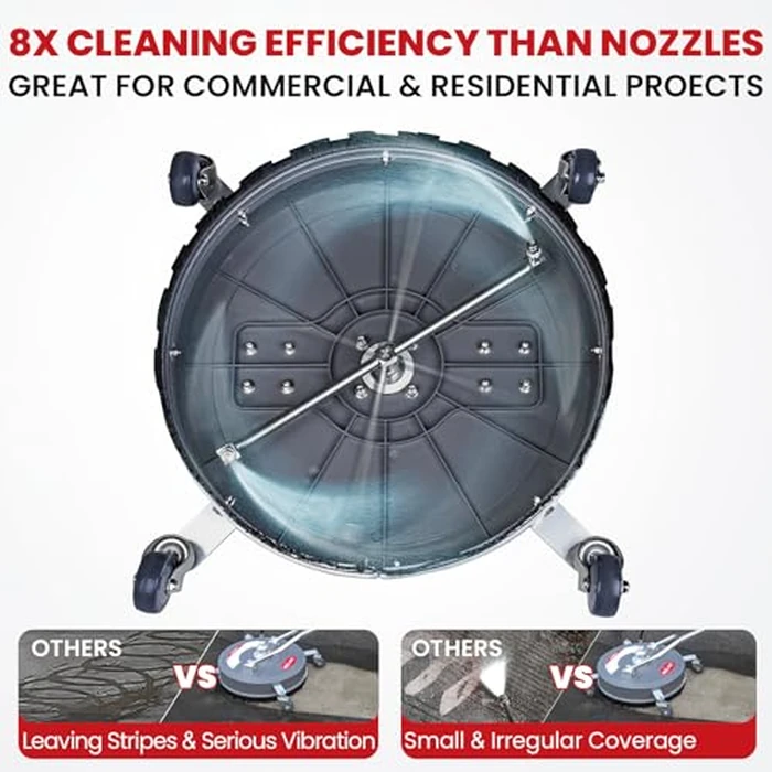 WOJET Pressure Washer Surface Cleaner 18" with 4 Wheels, 4500PSI Pressure Washer Attachment for Concrete Driveway Sidewalk Deck Patio Cleaning, 3/8'' Quick-Connect by WOJET - Image 3