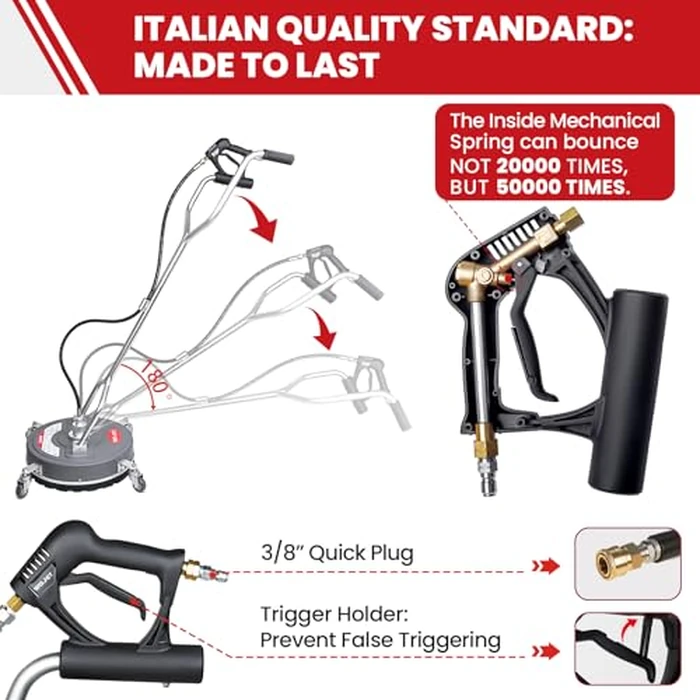 WOJET Pressure Washer Surface Cleaner 18" with 4 Wheels, 4500PSI Pressure Washer Attachment for Concrete Driveway Sidewalk Deck Patio Cleaning, 3/8'' Quick-Connect by WOJET - Image 5