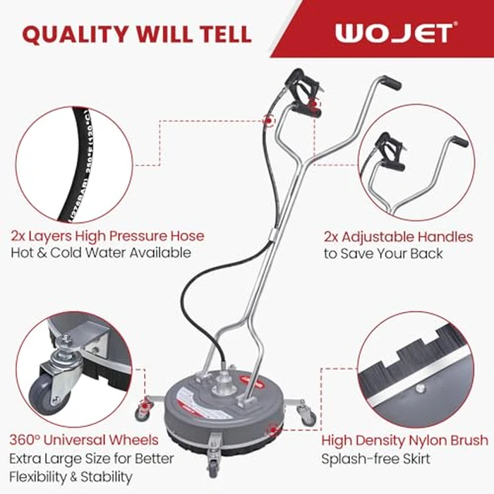 WOJET Pressure Washer Surface Cleaner 18" with 4 Wheels, 4500PSI Pressure Washer Attachment for Concrete Driveway Sidewalk Deck Patio Cleaning, 3/8'' Quick-Connect by WOJET - Image 6