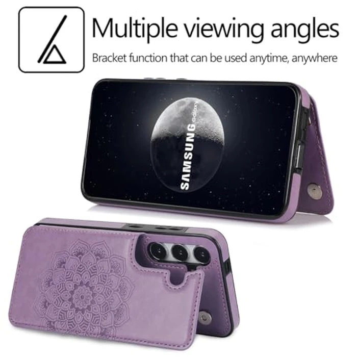 NKECXKJ Design for Galaxy S25 5G Wallet Case with Credit Card Holder Slots PU Leather Magnetic Clasp Kickstand Heavy Duty Back Flip Protective Cover for Samsung S 25 Women Men Girls 6.2 inch Purple by NKECXKJ - Image 2