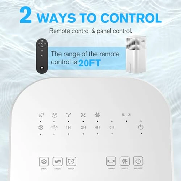Windowless Portable Air Conditioner, 15H Timer & 120 degreesOscillation, 3-IN-1 Portable AC Unit with Remote, 2-Gal Tank, 3 Modes & 3 Speeds, Ultra-Quiet 24" Ductless Swamp Cooler for Room Home Office, White by FLOWBREEZE - Image 3