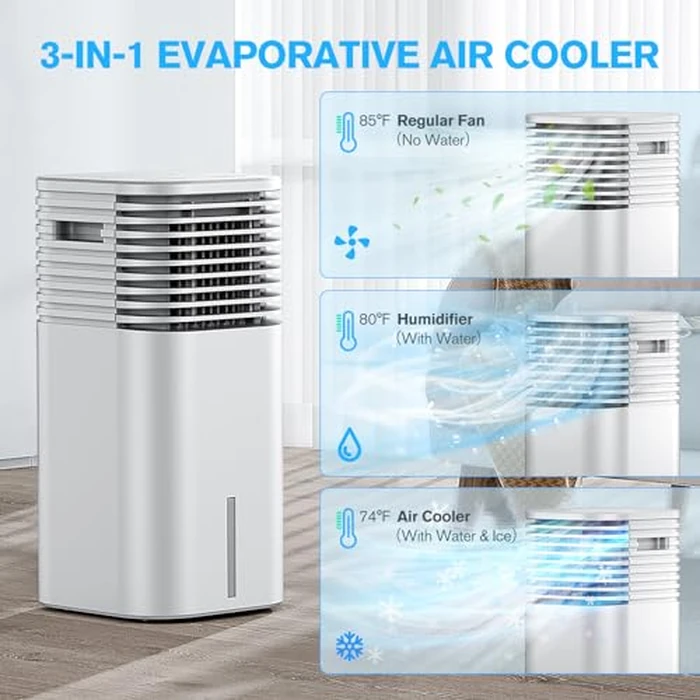 Windowless Portable Air Conditioner, 15H Timer & 120 degreesOscillation, 3-IN-1 Portable AC Unit with Remote, 2-Gal Tank, 3 Modes & 3 Speeds, Ultra-Quiet 24" Ductless Swamp Cooler for Room Home Office, White by FLOWBREEZE - Image 4