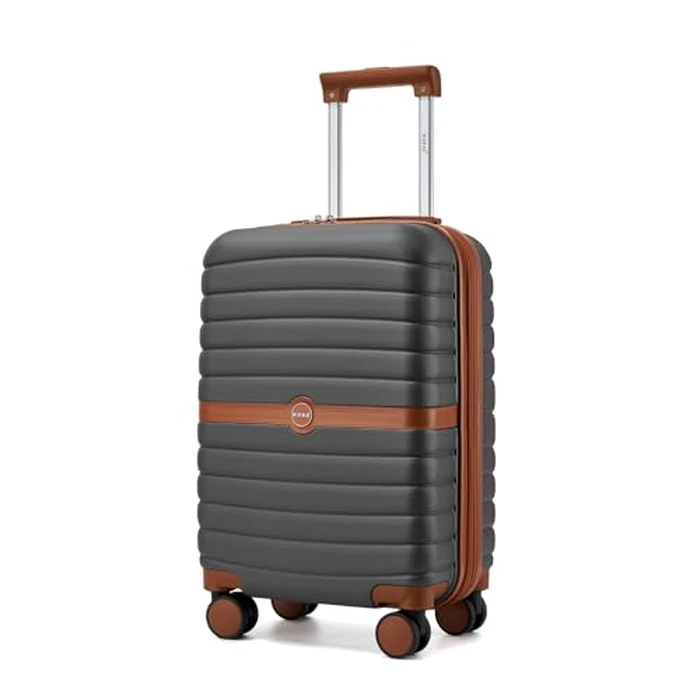 Kono Expandable Carry On Luggage 22x14x9 Airline Approved with Spinner Wheels, 20 Inch Durable PC+ABS Hardshell Travel Suitcase Rolling Luggage with Lock, Grey/Brown by Kono - Used - Good condition - US$56.20