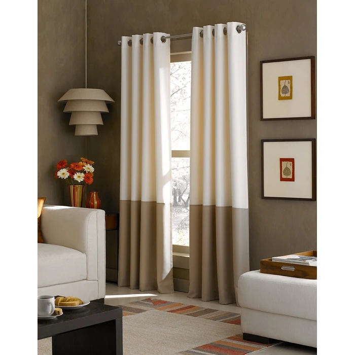 Curtainworks Kendall Color Block Grommet Single Curtain Panel, 52 x 84 in, Ivory/Tan by Curtainworks - Used - Very Good condition