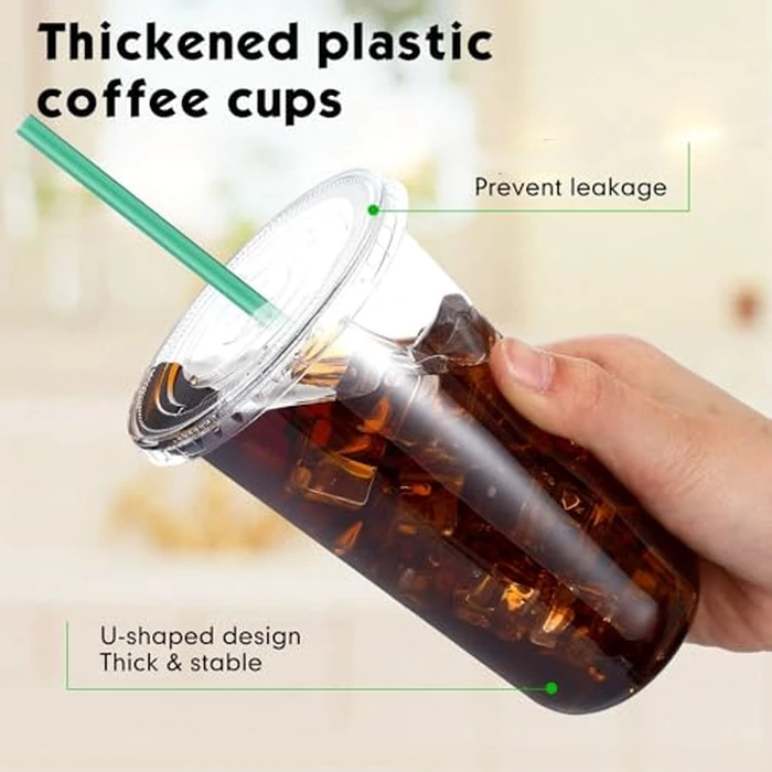 Baderke 25 Set Plastic Cups with Lids and Straws, Disposable Plastic Iced Coffee Cup for Cold Beverage Juice Smoothie Crystal for Coffee Shops Party Catering(Clear,20 oz) by Baderke - Image 4