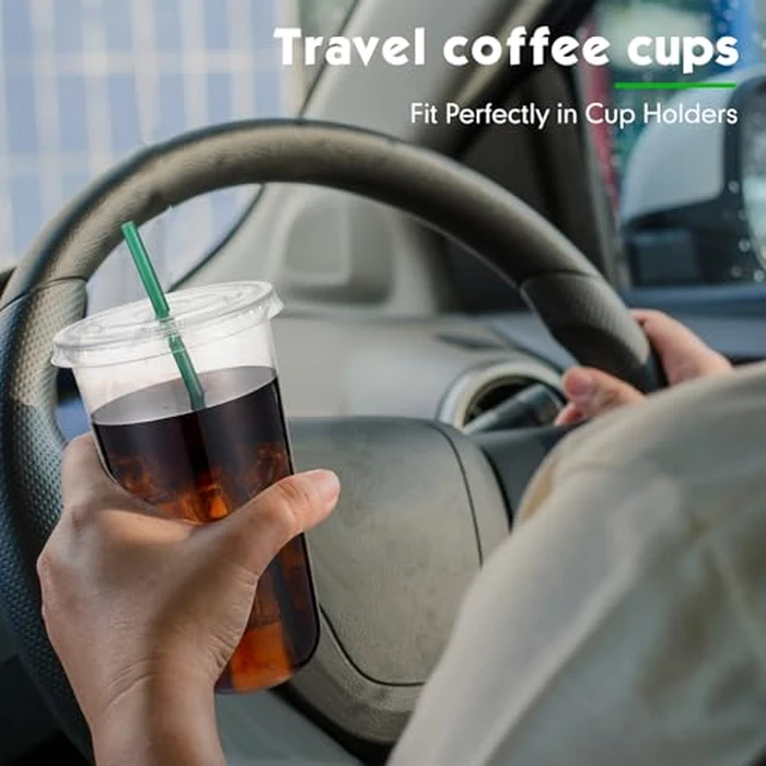 Baderke 25 Set Plastic Cups with Lids and Straws, Disposable Plastic Iced Coffee Cup for Cold Beverage Juice Smoothie Crystal for Coffee Shops Party Catering(Clear,20 oz) by Baderke - Image 6