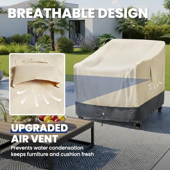 Extra Heavy Duty Patio Chair Covers Waterproof Up to 8000pa, 2 Pack Patio Furniture Covers for Outdoor Swivel/ Rocking Chair/ Adirondack Chairs, Outdoor Seat Cover with Air Vents, 33"W x 35"D x 38.5"H by Kikcoin - Image 6
