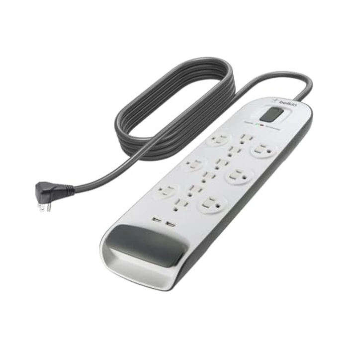 Belkin USB Power Strip Surge Protector - 12 AC Multiple Outlets & 2 USB Ports - 6 ft Long Flat Plug Extension Cord for Home, Office, Travel, Computer Desktop & Charging Brick - White (3,996 Joules) by Belkin - Used - Like New condition - US$34.53