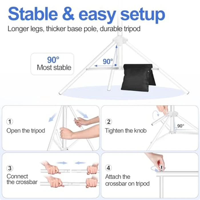 EMART Backdrop Stand 10x8.5ft(WxH) Photo Studio Adjustable Background Stand Support kit with 2 Crossbars, 8 Clamps, 2 Sandbags and Carry Bag for Parties, Events Decoration, Wedding, Photography -White by EMART - Image 4