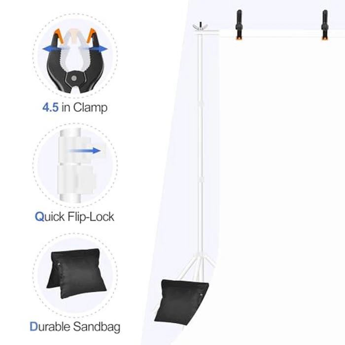 EMART Backdrop Stand 10x8.5ft(WxH) Photo Studio Adjustable Background Stand Support kit with 2 Crossbars, 8 Clamps, 2 Sandbags and Carry Bag for Parties, Events Decoration, Wedding, Photography -White by EMART - Image 5