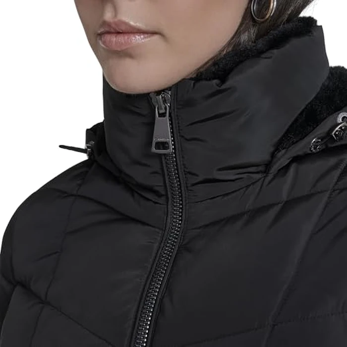Calvin Klein Women's Full Length Puffer Coat - Hooded Quilted Winter Jacket with Zip Up Front, Black, S by Calvin Klein - Image 2