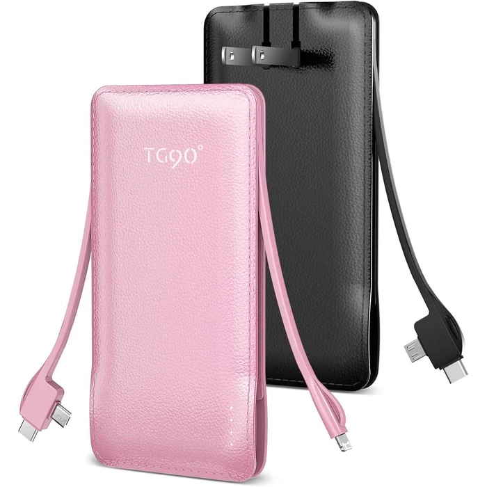 TG90 degrees A-Z53 10000mAh Power Bank with Built-in AC Wall Plug and Cables (2-Pack) - Black & Pink by TG90 degrees - Refurbished - Premium condition - US$58.48