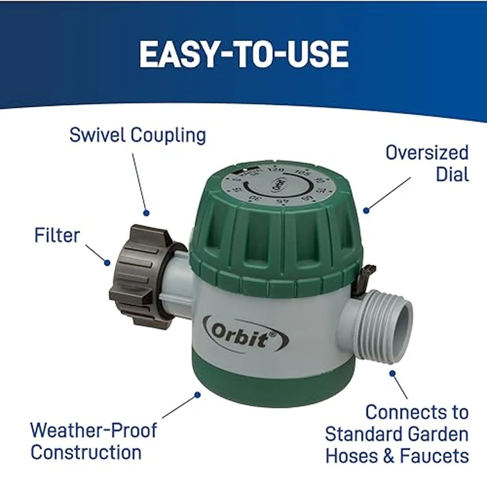 Orbit Mechanical Water Timer - Adjustable Irrigation Shutoff for Lawn & Garden Watering - Battery-Free Clockwork Hose Faucet Timer with Easy Grip Dial & Manual Bypass - 62034 by Orbit - Image 6